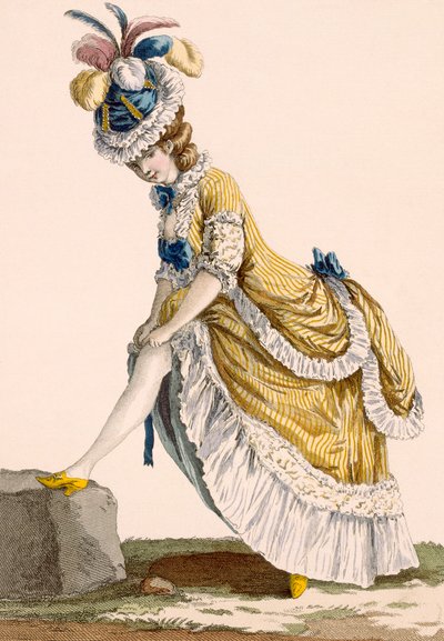 Lady pulling up her stocking, engraved by Le Beau, plate no.1 from 